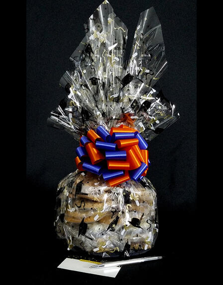 Large Cellophane - Graduation Cap Cellophane - Blue & Orange Bow - 30 Cookies and Brownies