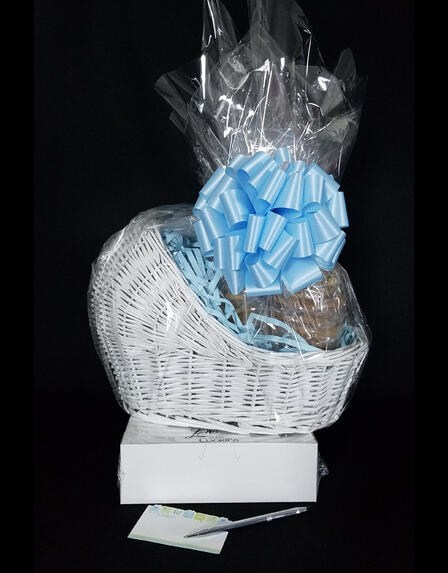 Baby Bassinet - Small Tower - Baby Blue Bow - 48 Cookies and Brownies