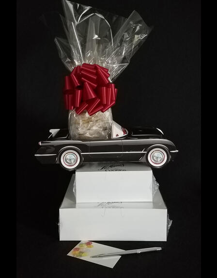 Large Tower - Black Classic Car - Clear Cellophane - Red Bow