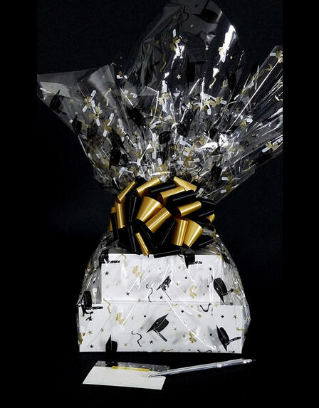 Large Tower - Graduation Cap Cellophane - Black & Gold Bow - 36 Cookies and Brownies