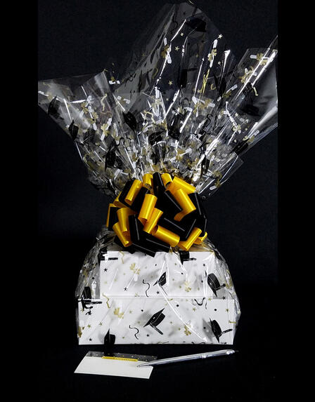 Large Tower - Graduation Cap Cellophane - Yellow & Black Bow - 36 Cookies and Brownies