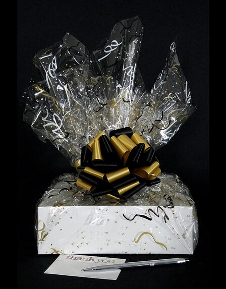 Medium Box - Black & Gold Cellophane - Black & Gold Bow - 18 Cookies and Brownies
