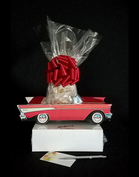 Small Tower - Red Classic Car - Clear Cellophane - Red Bow