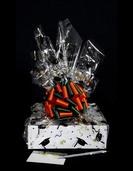 Medium Box - Graduation Cap Cellophane - Green & Orange Bow - 18 Cookies and Brownies