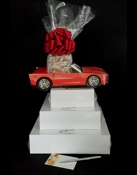 Super Tower - Red Modern Car - Clear Cellophane - Red Bow