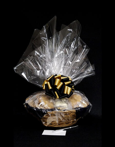 Large Basket - Clear Celophane - Black & Gold Bow - 36 Cookies and Brownies