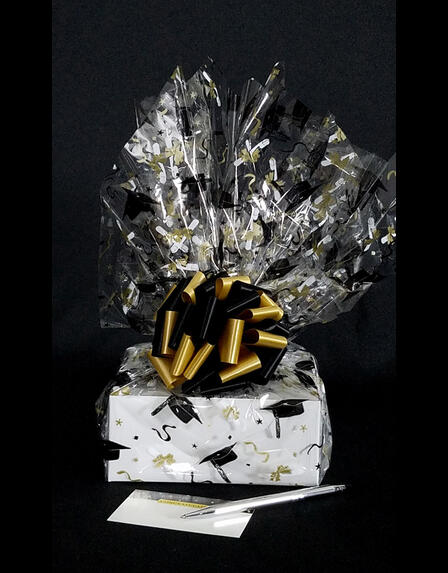 Small Box - Graduation Cap Cellophane - Black & Gold Bow - 12 Cookies and Brownies