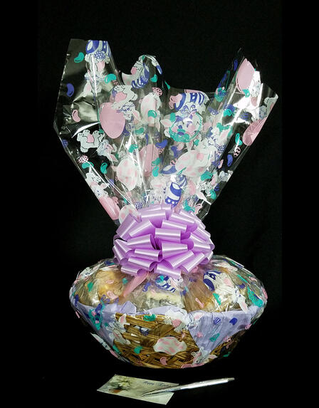 Large Basket - Bunny Cellophane - Lavender Bow - 36 Cookies and Brownies 