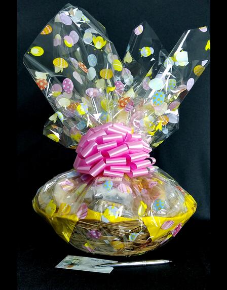 Large Basket - Easter Egg Cellophane - Pink Bow - 36 Cookies and Brownies 