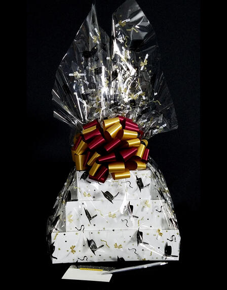 Super Tower - Graduation Cap Cellophane - Garnet & Gold Bow - 72 Cookies and Brownies