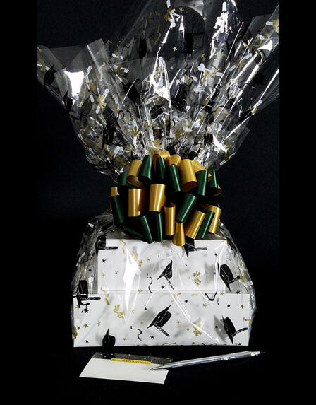 Large Tower - Graduation Cap Cellophane - Green & Gold Bow - 36 Cookies and Brownies