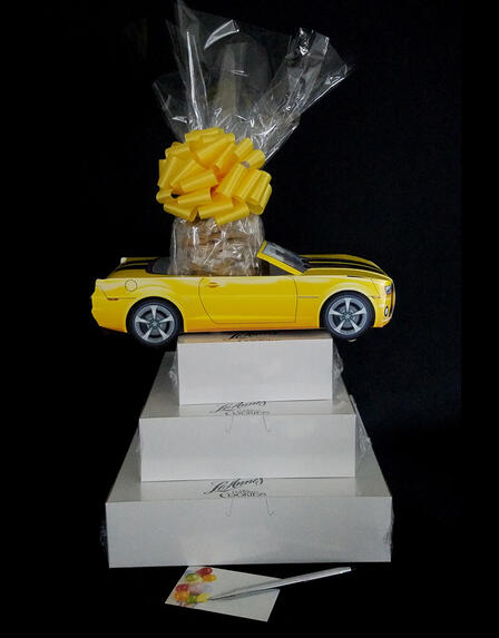 Super Tower - Yellow Modern Car - Clear Cellophane - Yellow Bow