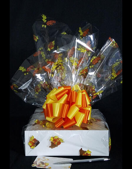 Medium Box - Fall Leaves Cellophane - Orange & Yellow Bow - 18 Cookies and Brownies