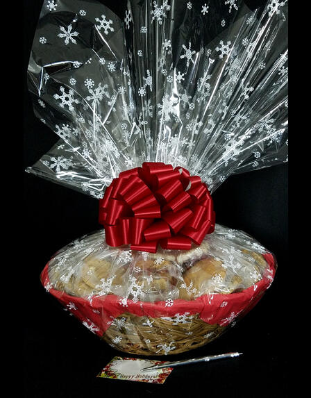 Super Basket - Snowflake Cellophane - Red Bow - 60 Cookies and Brownies