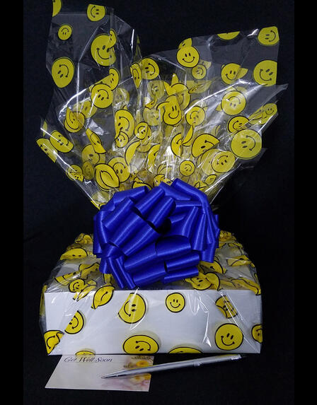 Medium Box - Smiley Cellophane - Blue Bow - 18 Cookies and Brownies