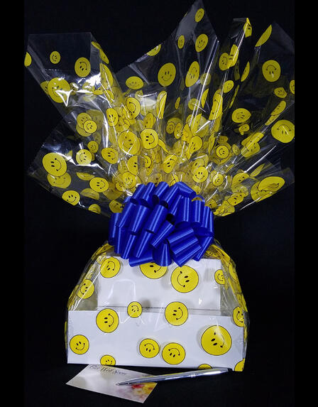 Large Tower - Smiley Cellophane - Blue Bow - 36 Cookies and Brownies