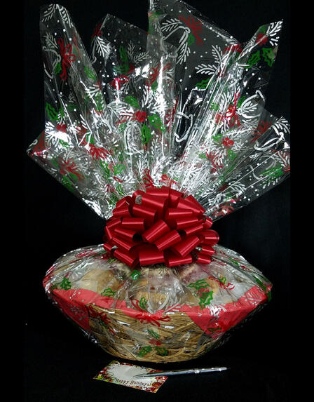 Super Basket - Holly & Berries Cellophane - Red Bow - 60 Cookies and Brownies