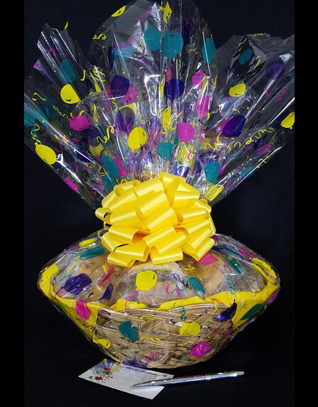 Large Basket - Balloon Cellophane - Yellow Bow - 36 Cookies and Brownies