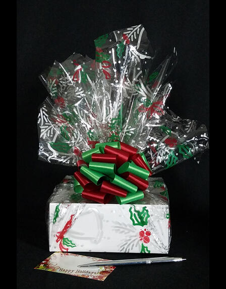 Small Box - Holly & Berries Cellophane - Red & Green Bow - 12 Cookies and Brownies