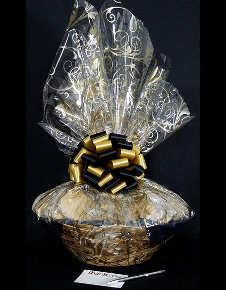 Super Basket - Gold Swirl Cellophane - Black & Gold Bow - 60 Cookies and Brownies