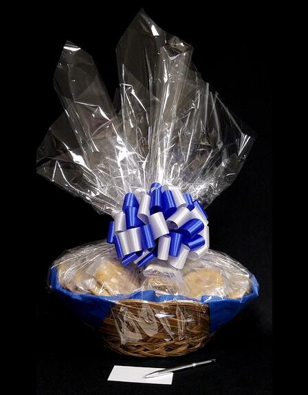 Super Basket - Clear Cellophane - Blue & Silver Bow - 60 Cookies and Brownies