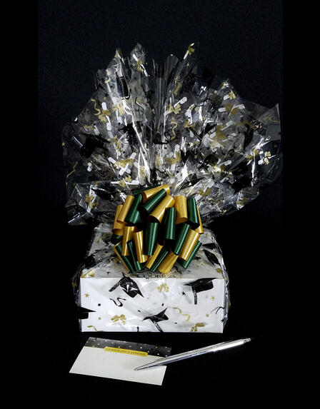Small Box - Graduation Cap Cellophane - Green & Gold Bow - 12 Cookies and Brownies