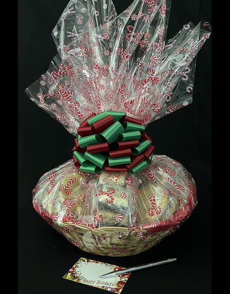 Large Basket - Candy Cane Cellophane - Red & Green Bow - 36 Cookies and Brownies