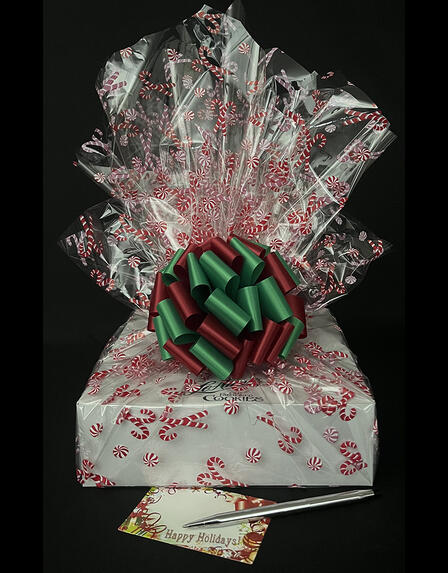 Medium Box - Candy Cane Cellophane - Red & Green Bow - 18 Cookies and Brownies