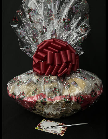 Super Basket - Holiday Wreaths Cellophane - Red Bow - 60 Cookies and Brownies